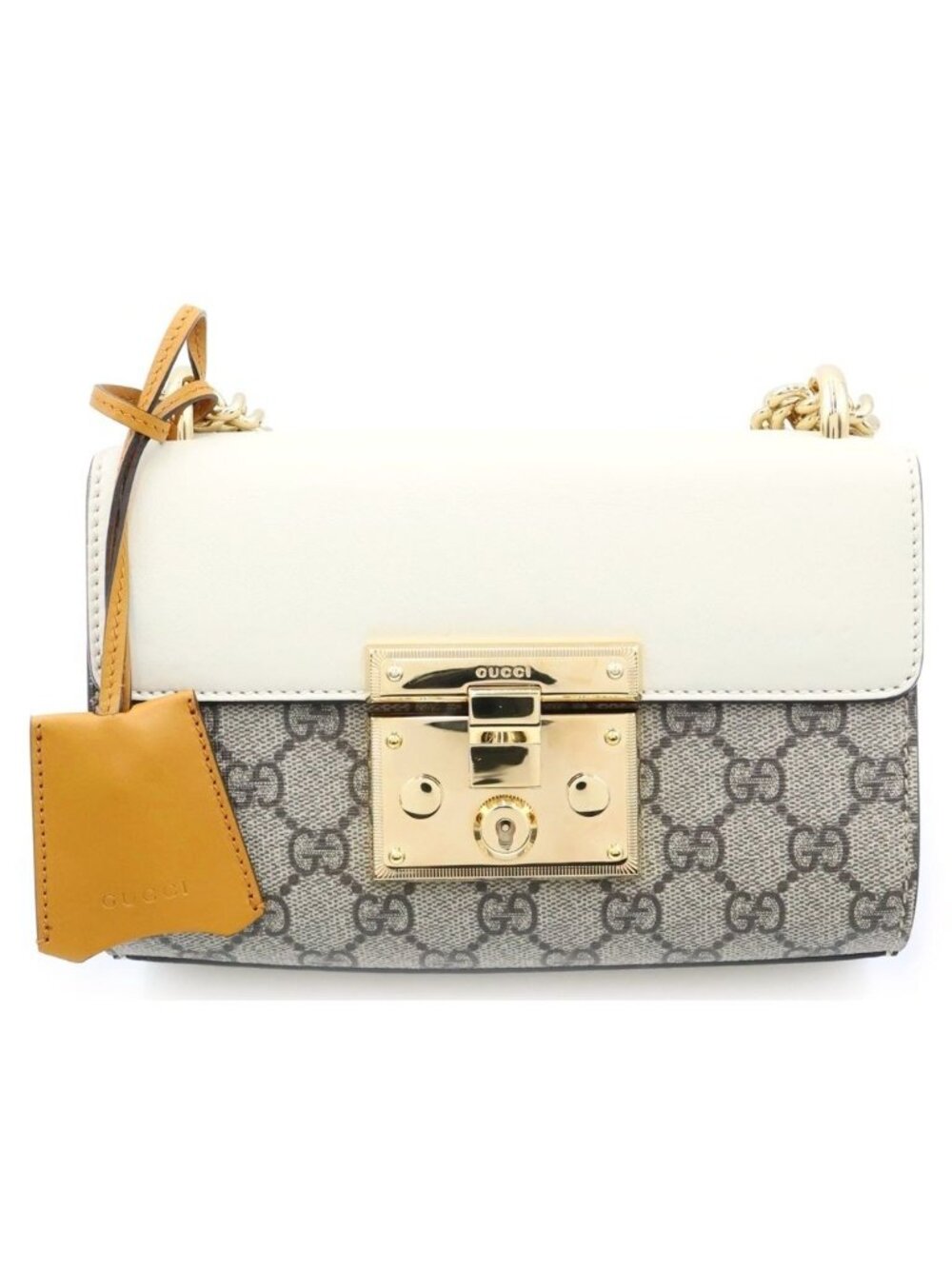 Gucci GG Padlock Shoulder Bag Beige Ivory Orange Leather